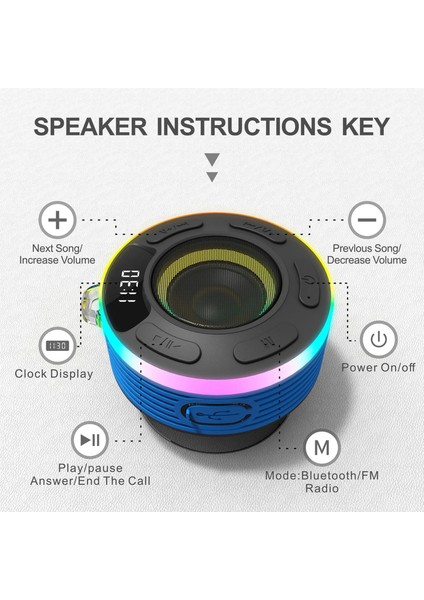 Siyah Taşınabilir Radyo Mini Fm Alıcısı Ipx7 Su Geçirmez Bluetooth Stereo Hoparlör Açık Rgb Subwoofer Gece Lambası LED Ekran/mıc ile (Yurt Dışından)