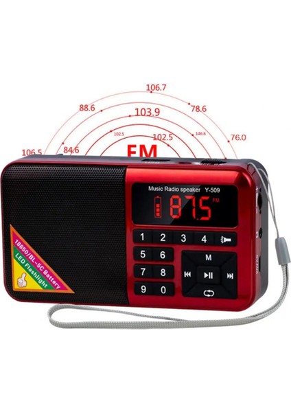 Altın Y-509 Fm Çok Fonksiyonlu Radyo Dijital Mp3 Müzik Çalar Dış Mekan Için LED El Feneri ile Taşınabilir Mini Hoparlör 13.2cm x 7cm x 3cm (Yurt Dışından)