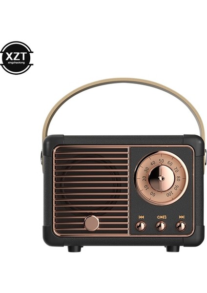Siyah Mini Kablosuz Retro Bluetooth Hoparlör Vintage Fm Radyo Taşınabilir USB Arayüzü Klasik Dekorasyon Hoparlörler Seyahat Müzik Çalar (Yurt Dışından)