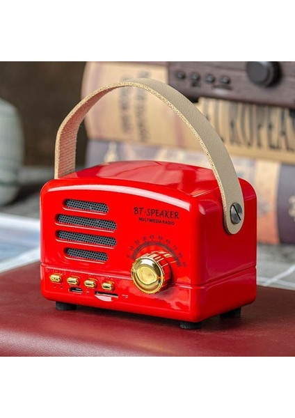 Kırmızı Retro Mini Fm Radyo Klasik Fm Alıcısı Vintage Bluetooth Hoparlör Ağır Bas Subwoofer Tf Çalar Hediye Için Şarj Edilebilir Radyolar (Yurt Dışından)