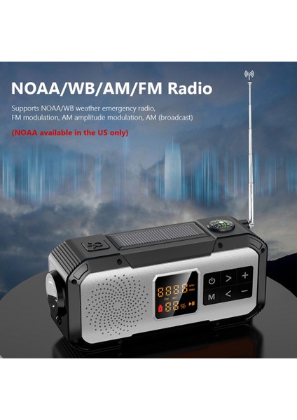 Siyah Bluetooth 5.0 El Krank Güneş Radyosu Am/fm/wb/noaa Tam Bant Radyo Çok Fonksiyonlu Sos Acil Durum LED El Feneri Telefon Şarj Cihazı (Yurt Dışından) indirimleri
