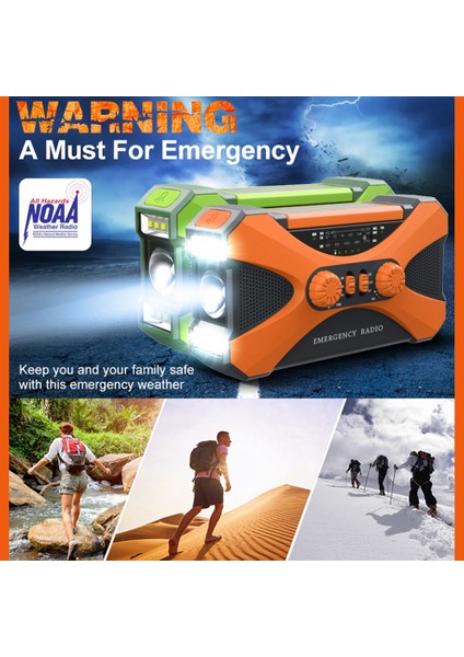 2000MAH Turuncu 10000MAH Acil Durum Telsizi Güneş Enerjili El Krank Radyosu Taşınabilir Am/fm/noaa Hava Durumu Radyosu LED El Feneri Sos Alarm Güç Bankası Hoparlörü (Yurt Dışından) modelleri