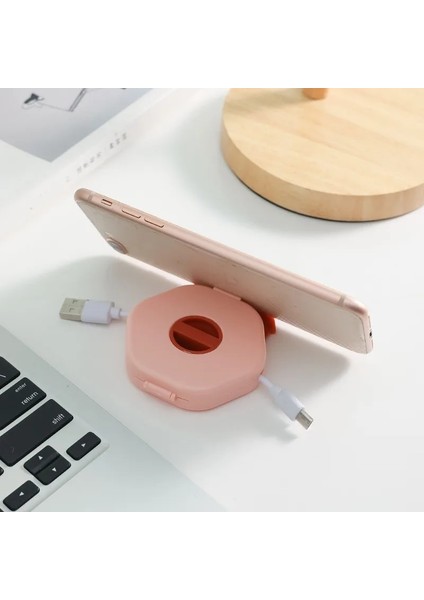 Kare Pembe Veri Kablosu Saklama Kutusu Tel Sarıcı Kutusu Taşınabilir Çok Fonksiyonlu Kablo Altıgen Konteyner USB Şarj Aleti Tutucu Tel Yönetimi (Yurt Dışından)