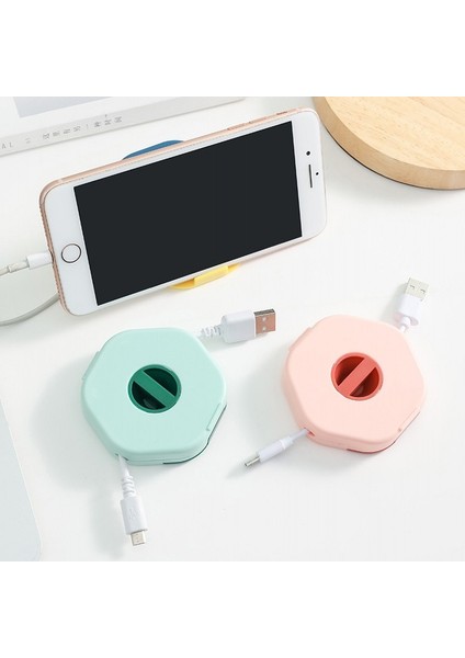 Kare Pembe Veri Kablosu Saklama Kutusu Tel Sarıcı Kutusu Taşınabilir Çok Fonksiyonlu Kablo Altıgen Konteyner USB Şarj Aleti Tutucu Tel Yönetimi (Yurt Dışından)