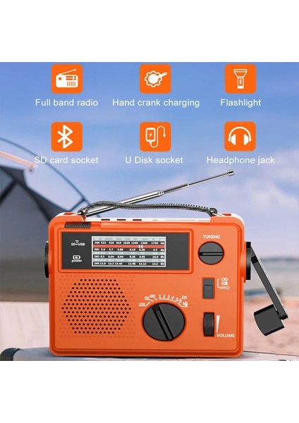 Turuncu Taşınabilir Elle Kranklanan Radyo, Am/fm/sw Çok Bantlı Radyo, U Disk Tf Kart Mp3 Çalar, Dış Mekan Acil Durum LED El Feneri (Yurt Dışından) fiyatları