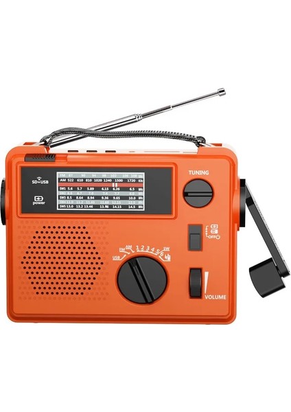 Turuncu Taşınabilir Elle Kranklanan Radyo, Am/fm/sw Çok Bantlı Radyo, U Disk Tf Kart Mp3 Çalar, Dış Mekan Acil Durum LED El Feneri (Yurt Dışından) fırsatları