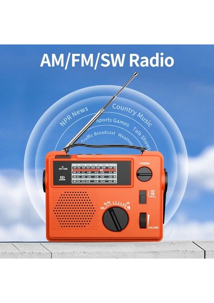 Turuncu Taşınabilir Elle Kranklanan Radyo, Am/fm/sw Çok Bantlı Radyo, U Disk Tf Kart Mp3 Çalar, Dış Mekan Acil Durum LED El Feneri (Yurt Dışından) indirimleri