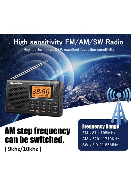 Jp Için Taşınabilir Mini Tam Bant Radyo Cep Fm/am/sw Alıcı Teleskopik Anten Radyo ile LCD Ekran/çalar Saat/kulaklık Yaşlı Için (Yurt Dışından) modelleri