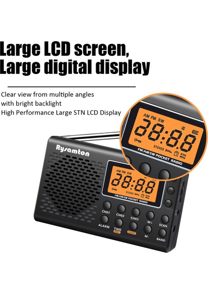 Jp Için Taşınabilir Mini Tam Bant Radyo Cep Fm/am/sw Alıcı Teleskopik Anten Radyo ile LCD Ekran/çalar Saat/kulaklık Yaşlı Için (Yurt Dışından) fırsatları