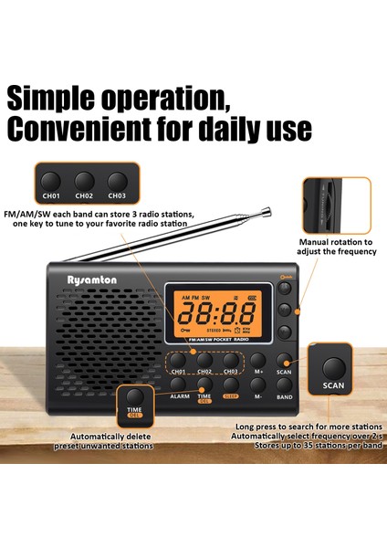 Jp Için Taşınabilir Mini Tam Bant Radyo Cep Fm/am/sw Alıcı Teleskopik Anten Radyo ile LCD Ekran/çalar Saat/kulaklık Yaşlı Için (Yurt Dışından) indirimleri