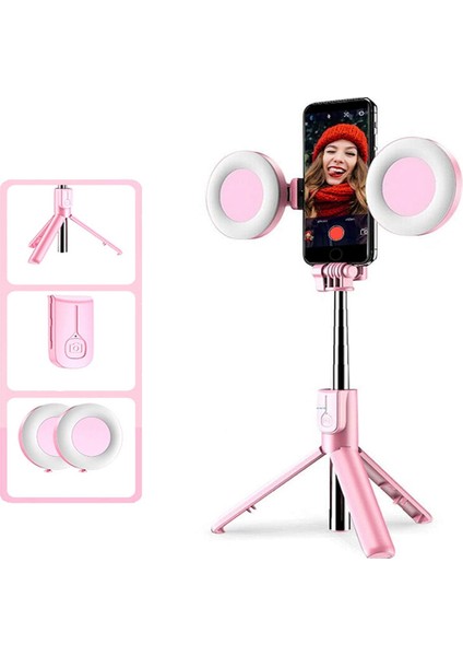 Pembe Işıksız Selfie Çubuğu LED Halka Işık Uzatılabilir Canlı Tripod Standı 3'ü 1 Arada Monopod Telefon Bağlantısı ile iPhone x 8 Android Akıllı Telefon Için (Yurt Dışından)