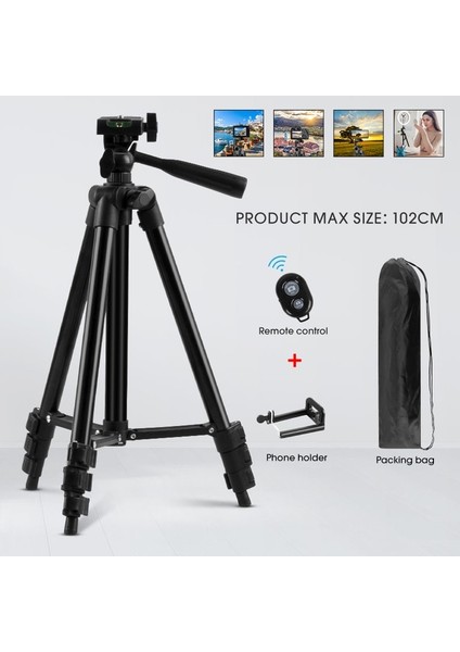 102 cm Siyah 40/52/60 Inç Cep Telefonu Tutucu Genişletilebilir Tripod Standı Selfie Sopa Tripod Telefon Tutucu ile Canlı Akış Video Fotoğraf (Yurt Dışından)