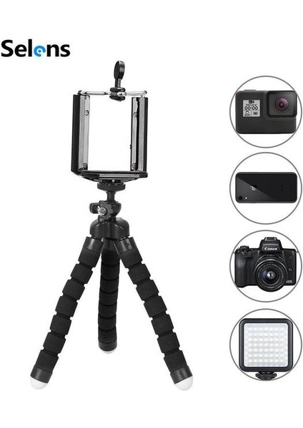 Siyah Mini Esnek Sünger Ahtapot Tripod iPhone Samsung Xiaomi Huawei Için Cep Telefonu Akıllı Telefon Tripod Gopro 8 7 5 Kamera (Yurt Dışından)