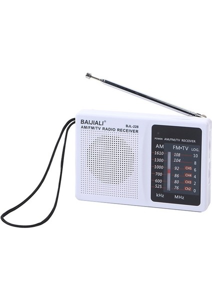KK228 Beyaz Mini Fm Radyo Alıcısı Şarj Edilebilir Tam Dalga Bandı Çok Fonksiyonlu Radyolar Teleskopik Anten Yürüyüş Için Dahili Hoparlör (Yurt Dışından)