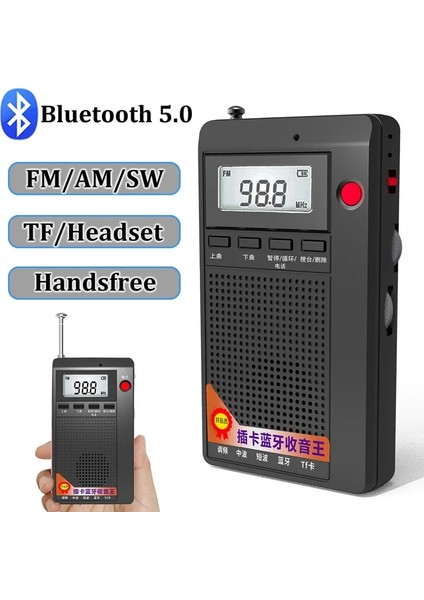 Siyah Taşınabilir Mini Radyolar Cep Fm/am/sw Alıcısı Bluetooth Stereo Hoparlör Tf/kulaklık Mp3 Çalar, LCD Ekran Desteği Handsfree (Yurt Dışından) fiyatları