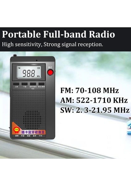 Siyah Taşınabilir Mini Radyolar Cep Fm/am/sw Alıcısı Bluetooth Stereo Hoparlör Tf/kulaklık Mp3 Çalar, LCD Ekran Desteği Handsfree (Yurt Dışından) indirimleri