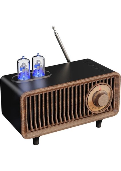 Siyah Ahşap Tahıl Retro Radyo Kablosuz Bluetooth Hoparlör Subwoofer Müzik Çalar LED Işık Desteği Handsfree Tf Kart USB Aux Oyna (Yurt Dışından)