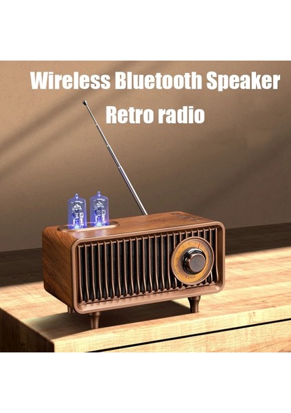 Siyah Ahşap Tahıl Retro Radyo Kablosuz Bluetooth Hoparlör Subwoofer Müzik Çalar LED Işık Desteği Handsfree Tf Kart USB Aux Oyna (Yurt Dışından)