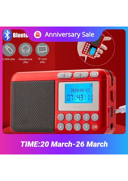 Titanyum Gri Mini Taşınabilir Fm Radyo Bluetooth 5.0 Hoparlör Mp3 Müzik Çalar, LCD Ekran Desteği Kayıt Tf Kart/u Disk/kulaklık Çalma (Yurt Dışından) fiyatları
