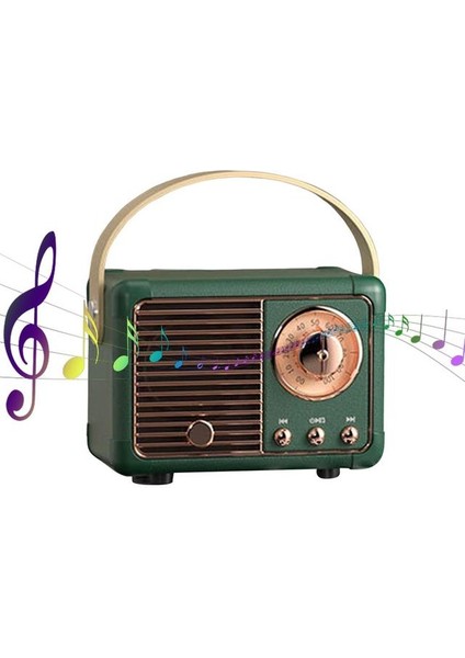 Yeşil Retro Bluetooth Hoparlör Vintage Fm Radyo Eski Moda Klasik Stil Güçlü Bas Geliştirme ile Kablosuz Retro Hoparlör (Yurt Dışından)