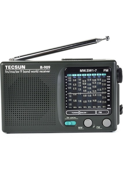Siyah Tecsun R-909 Taşınabilir Radyo Fm Mw(Am) Sw(Kısa Dalga) 9 Bant Dünya Alıcısı Fm: 87.0-108MHZ/ŸMW: 525-1610 Khz Retro Cep Radyosu (Yurt Dışından)