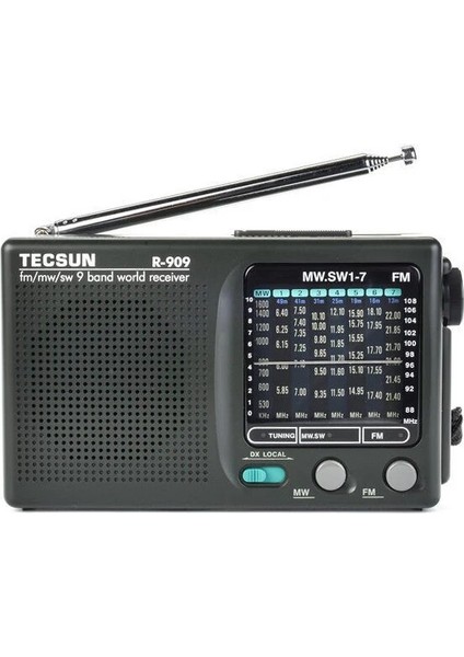 Siyah Tecsun R-909 Taşınabilir Radyo Fm Mw(Am) Sw(Kısa Dalga) 9 Bant Dünya Alıcısı Fm: 87.0-108MHZ/ŸMW: 525-1610 Khz Retro Cep Radyosu (Yurt Dışından)