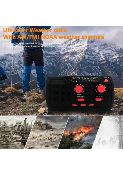 2000 Mah Siyah Yükseltme Çok Fonksiyonlu Radyo El Krank Güneş USB Fm/ Am/noaa Wb Hava Radyoları Acil Durum El Feneri Torch Güç Bankası (Yurt Dışından) fırsatları