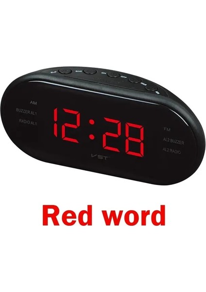Red Word Fm LED Saatli Radyo Çift Alarmlı Uyku Erteleme Fonksiyonu Çıkışlı Yatak Odası Için Büyük Haneli Ekran Zamanlı Kapatma (Yurt Dışından)