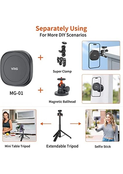 Mg-01 Telefon Tutucu Manyetik Uzatın Selfie Çubuğu Tripod 1/4 "mıknatıslı Tripod Montaj Halkası Magsaf iPhone 14 13 12 Telefon Için Cep Telefonu Tripod Standı (Yurt Dışından)