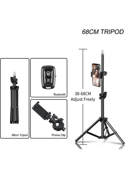 68CM Selfie Tripod 1/4 Vidalı Işık Standı Kablosuz Bluetooth Uyumlu Telefon Kamera Fotoğraf Stüdyosu Softbox Halka Işık ile Holdel (Yurt Dışından)