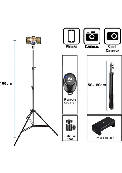 160 cm Tripod Tripod Telefon Tutucu Standı Akıllı Telefon Tutucu Için Telefon Tripod Kamera Vlog Kiti Selfie LED Halka Işık Işkembe Cep (Yurt Dışından)