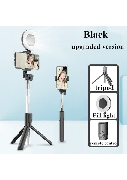 Siyah Işıklı Selfie Çubuğu LED Halka Işık Uzatılabilir Canlı Tripod Standı 3'ü 1 Arada iPhone x 8 Android Akıllı Telefon Için Monopod Telefon Montajlı (Yurt Dışından)