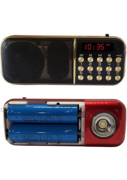 Kırmızı Taşınabilir Fm Radyo Hoparlör Mini El Dijital USB Tf Mp3 Çalar Güçlü LED El Feneri Desteği 2 Şarj Edilebilir 18650 Pil (Yurt Dışından)