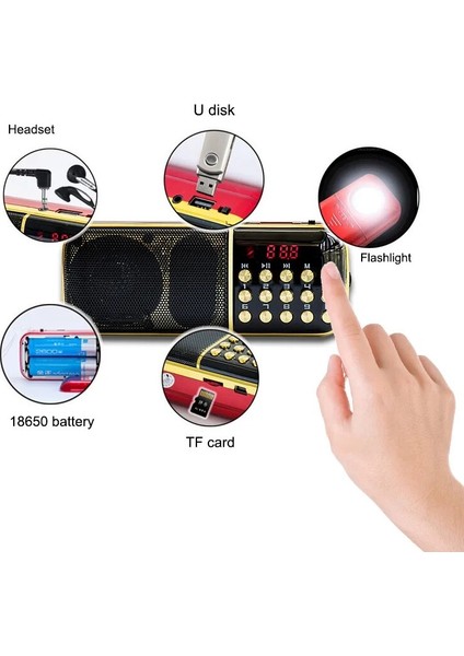 Kırmızı Taşınabilir Fm Radyo Hoparlör Mini El Dijital USB Tf Mp3 Çalar Güçlü LED El Feneri Desteği 2 Şarj Edilebilir 18650 Pil (Yurt Dışından) fırsatları