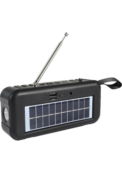 Siyah Yüksek Hassasiyetli Acil Durum Radyo Usb/tf/aux/fm Kablosuz Bluetooth Hoparlör Güneş Enerjisi Flaş Işığı Tarafından Şarj Taşınabilir Radyo (Yurt Dışından)