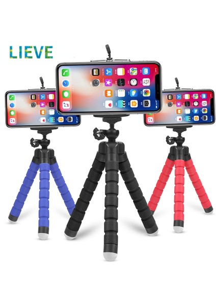 Siyah Tripod Seti Lıeve Mini Esnek Sünger Ahtapot Tripod iPhone Samsung Xiaomi Huawei Telefon Akıllı Telefon Tripod Gopro 9 8 7 Kamera (Yurt Dışından)