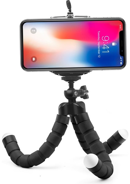 Siyah Tripod Seti Lıeve Mini Esnek Sünger Ahtapot Tripod iPhone Samsung Xiaomi Huawei Telefon Akıllı Telefon Tripod Gopro 9 8 7 Kamera (Yurt Dışından)