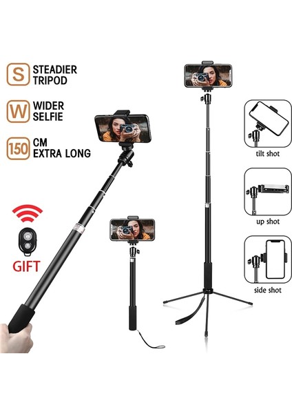 Kit 3 158 cm Taşınabilir Telefon Selfie Tripod 1/4 Vida Kafası Esnek Selfie Tripod Standı Bluetooth Uzaktan Kumanda Tutucu Telefon Için (Yurt Dışından) modelleri