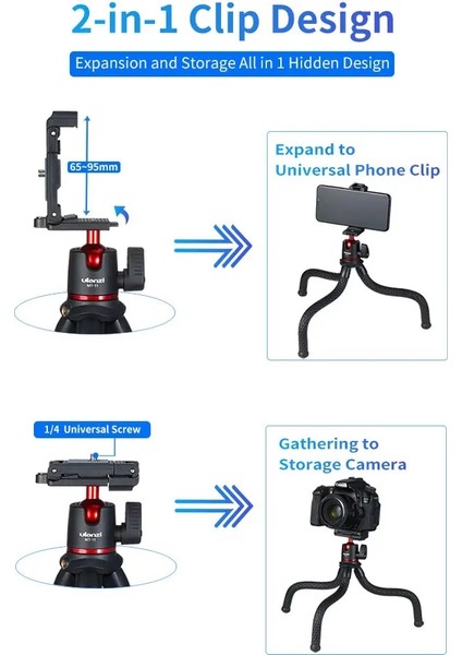 Ft-01 Tripod W Ptz Ulanzi Mt-11 Mt-33 Seyahat Esnek Ahtapot Akıllı Telefon Dslr Slr Vlog 2 In 1 Tripod Kamera Gopro 11 10 9 iPhone 14 13 Pro (Yurt Dışından)