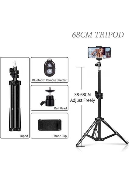 38-68CM Taşınabilir Tripod Telefon Camara Halka Işık Esnek Selfie Tripod Standı Bluetooth Uyumlu Uzaktan Kumanda Tutucu Telefon Için (Yurt Dışından)