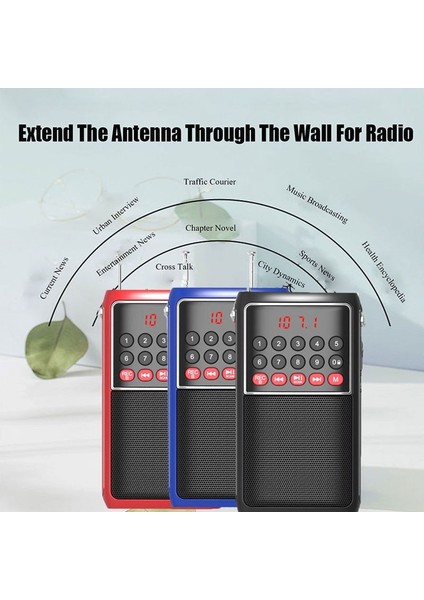 Kırmızı Taşınabilir Fm Radyo Mini El Hoparlör Dijital Ekran Mp3 Çalar Şarj Edilebilir Açık Hoparlör Desteği Tf Kart USB Aux (Yurt Dışından)