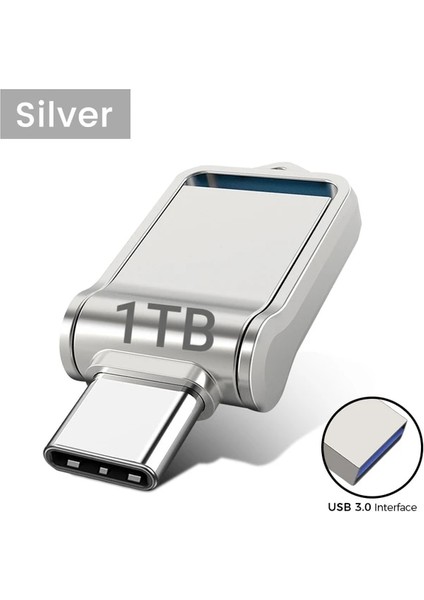 Gümüş 1 Tb Metal USB 3.0 2 Tb Kalem Sürücü USB C Bağlantı Noktası Yüksek Hızlı 1 Tb U Disk Mini Su Geçirmez Flash Sürücü 2 Tb Telefon Pc MacBook Için Bellek Çubuğu (Yurt Dışından)