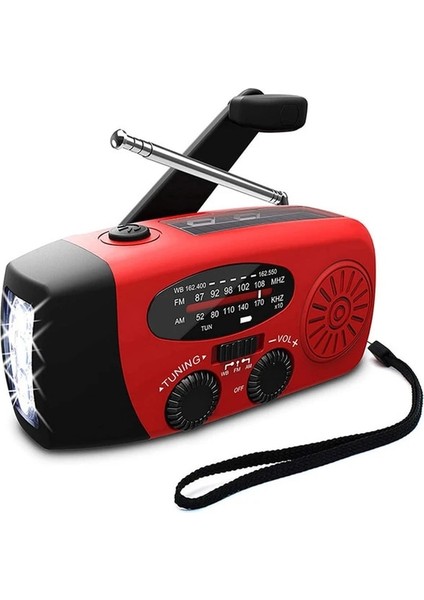 Kırmızı Taşınabilir Mini Güneş El Krank Radyo Dinamo ve El Feneri ile Am/fm/noaa Hava Durumu Radyo Alıcısı Acil Şarj Güç Bankası (Yurt Dışından)
