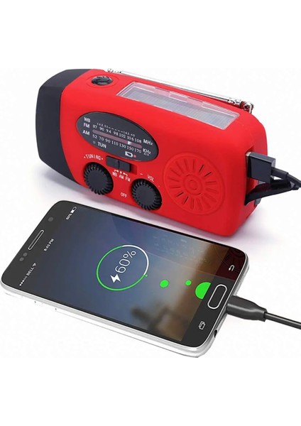 Kırmızı Taşınabilir Mini Güneş El Krank Radyo Dinamo ve El Feneri ile Am/fm/noaa Hava Durumu Radyo Alıcısı Acil Şarj Güç Bankası (Yurt Dışından)