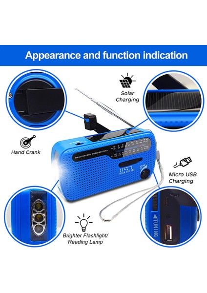 Yeşil Çok Bantlı Am/fm/sw Taşınabilir Radyo Acil El Krank Güneş Radyosu LED El Feneri ile 2000 Mah Güç Bankası Cep Telefonu Şarj Cihazı (Yurt Dışından) fırsatları