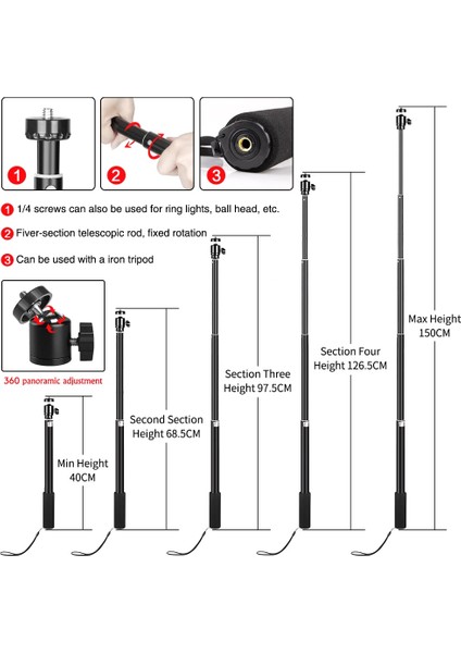 Kit 2 158 cm Taşınabilir Telefon Selfie Tripod 1/4 Vida Kafası Esnek Selfie Tripod Standı Bluetooth Uzaktan Kumanda Tutucu Telefon (Yurt Dışından)