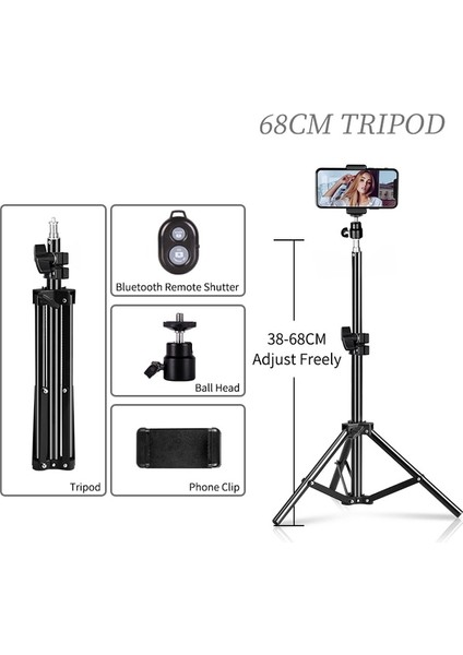 68 cm Selfie Tripod Fotoğraf Işık Standı 1/4 Vida Kafası ile Bluetooth Uyumlu Uzaktan Telefon Klip Taşınabilir Mini Fotoğraf Stüdyosu (Yurt Dışından)
