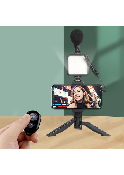 49LED Işık Telefon Vlog Mini Tripod Mikrofonlu LED Işık Taşınabilir Telefon Tutucu Standı Tripod Iphone 13 Pro Max Kamera Slr Video Vlog (Yurt Dışından)