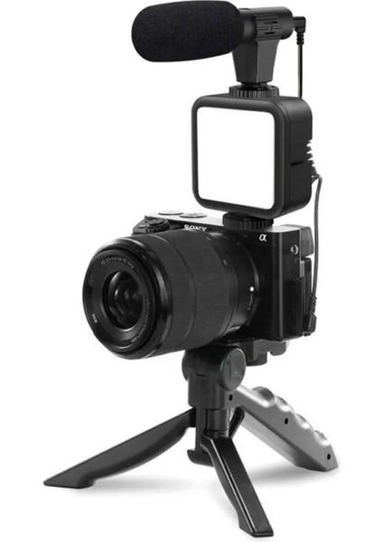 49LED Işık Telefon Vlog Mini Tripod Mikrofonlu LED Işık Taşınabilir Telefon Tutucu Standı Tripod Iphone 13 Pro Max Kamera Slr Video Vlog (Yurt Dışından)