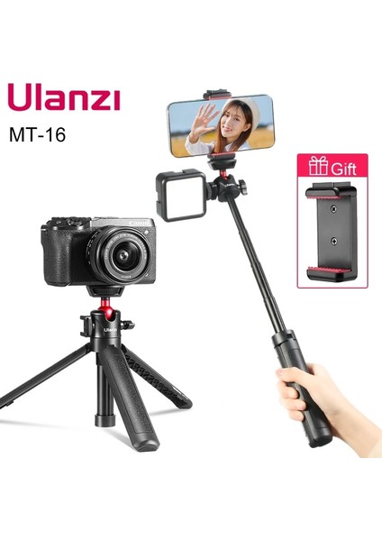 Mt-16 Gopro Adaptörü Ulanzi Mt-16 Vlog Telefon Için Tripod Gopro Dslr Selfie Çubuğu Uzatılabilir 360° Ballhead Soğuk Ayakkabı ile Mikrofon Için LED Işık Mt-08 Yükseltme (Yurt Dışından)